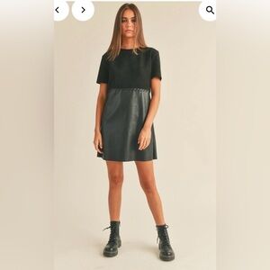 Loveriche Black Mixed-Media Dress with Trim Detail